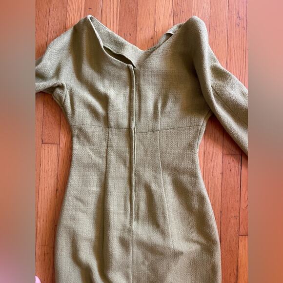 50s Vintage Green Knit Wiggle Dress with Fur Cuffs - Picture 7 of 10